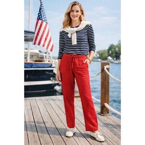 Nana USA Red Linen Blend Pants L Straight Nautical Coastal Lightweight July 4th